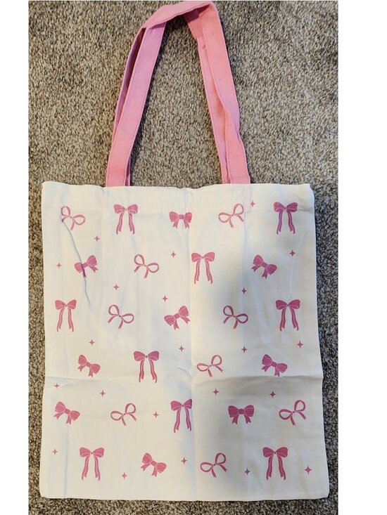 Handbags - Pink Bows Canvas Tote with Pink Handles 13" x 15"